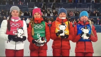 Юлия Белорукова в составе российской команды выиграла бронзовую медаль в женской эстафетной гонке на Олимпийских играх 2018
